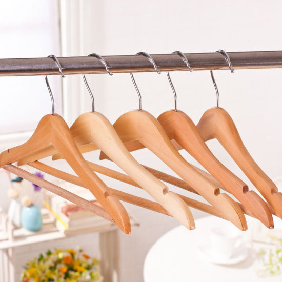 Picture of Stainless Steel & Natural Wood Adult Clothes Hanger Non-Slip