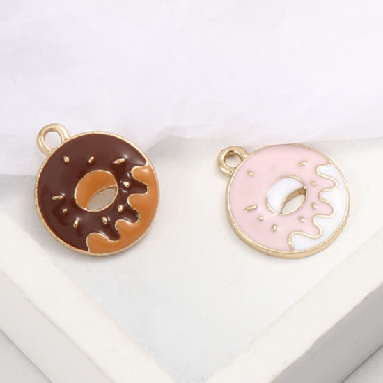 Immagine di Lega di Zinco Charms Frittella Dolce Oro Placcato Multicolore Smalto 17mm x 14mm , 10 Pz