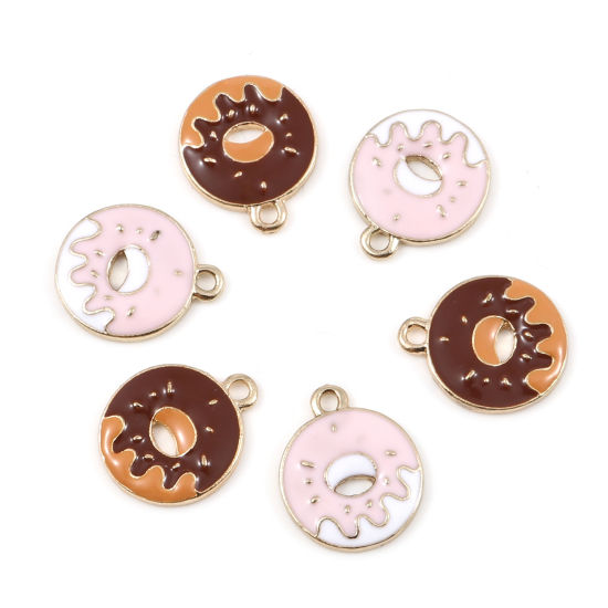 Immagine di Lega di Zinco Charms Frittella Dolce Oro Placcato Multicolore Smalto 17mm x 14mm , 10 Pz