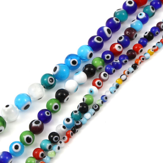 Picture of Lampwork Glass Religious Millefiori Beads Round At Random Color Evil Eye 1 Strand