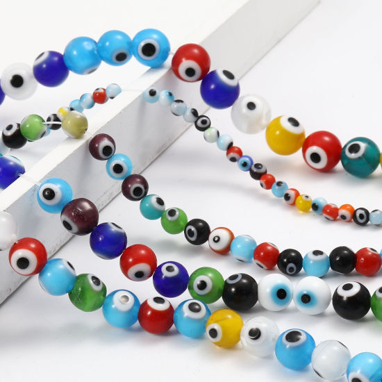 Picture of Lampwork Glass Religious Millefiori Beads Round At Random Color Evil Eye 1 Strand