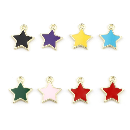 Immagine di Lega di Zinco Galassia Charms Stella Oro Placcato Multicolore Smalto 14mm x 12mm , 30 Pz