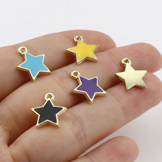 Immagine di Lega di Zinco Galassia Charms Stella Oro Placcato Multicolore Smalto 14mm x 12mm , 30 Pz