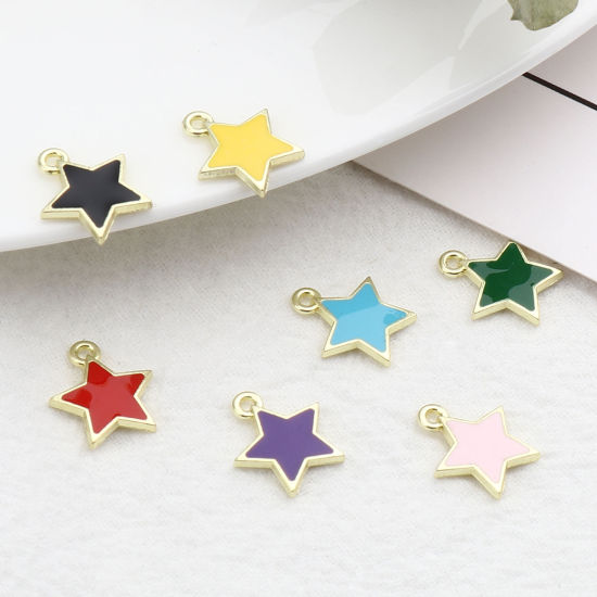 Immagine di Lega di Zinco Galassia Charms Stella Oro Placcato Multicolore Smalto 14mm x 12mm , 30 Pz