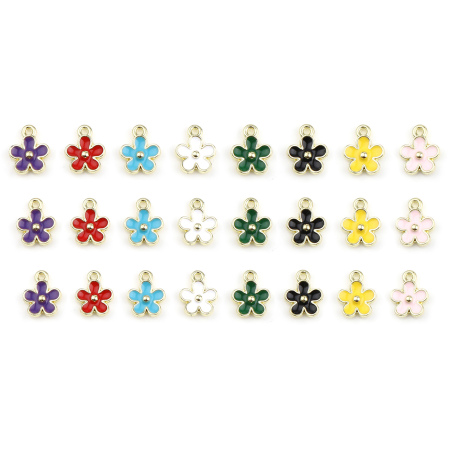 Zinc Based Alloy Charms Flower Gold Plated Multicolor Enamel 12mm x 10mm, 20 PCs