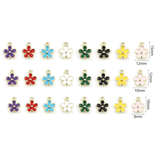 Immagine di Lega di Zinco Charms Fiore Oro Placcato Multicolore Smalto 12mm x 10mm , 20 Pz