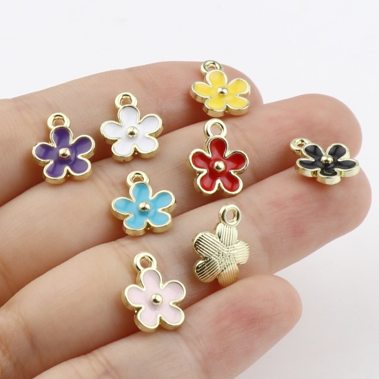 Immagine di Lega di Zinco Charms Fiore Oro Placcato Multicolore Smalto 12mm x 10mm , 20 Pz