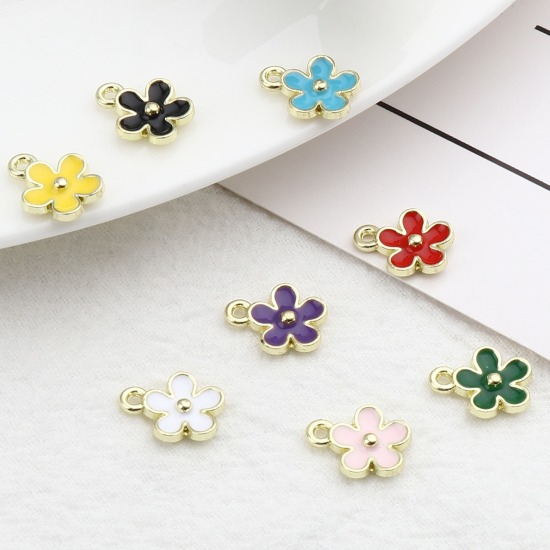 Immagine di Lega di Zinco Charms Fiore Oro Placcato Multicolore Smalto 12mm x 10mm , 20 Pz