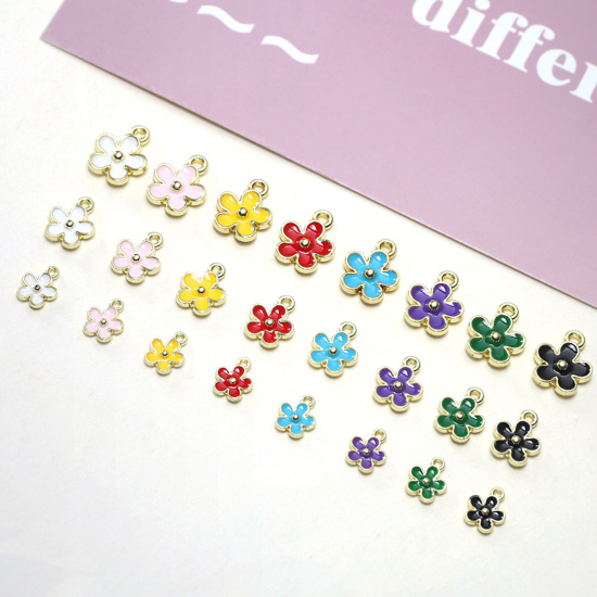 Immagine di Lega di Zinco Charms Fiore Oro Placcato Multicolore Smalto 12mm x 10mm , 20 Pz