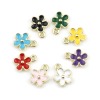 Picture of Zinc Based Alloy Charms Flower Gold Plated Multicolor Enamel 12mm x 10mm, 20 PCs