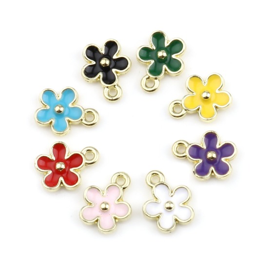 Immagine di Lega di Zinco Charms Fiore Oro Placcato Multicolore Smalto 12mm x 10mm , 20 Pz