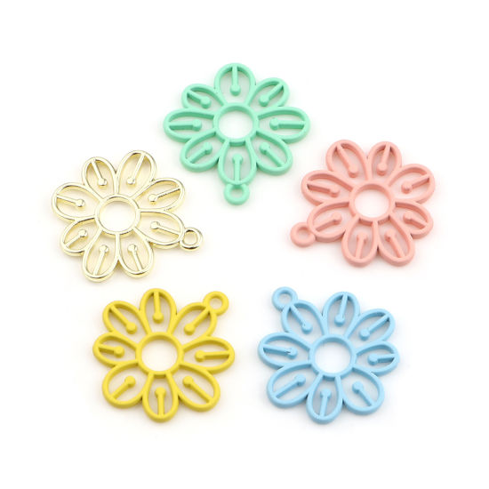 Immagine di Lega di Zinco Charms Fiore Multicolore Pittura 23mm x 22mm , 10 Pz