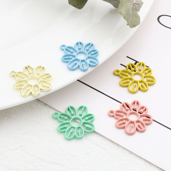 Immagine di Lega di Zinco Charms Fiore Multicolore Pittura 23mm x 22mm , 10 Pz