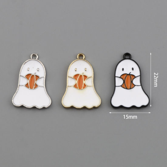 Immagine di Lega di Zinco Charms Zucca Multicolore Halloween Fantasma Smalto 22mm x 15mm , 10 Pz
