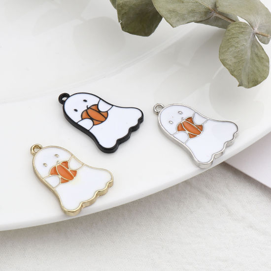 Immagine di Lega di Zinco Charms Zucca Multicolore Halloween Fantasma Smalto 22mm x 15mm , 10 Pz