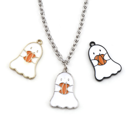 Immagine di Lega di Zinco Charms Zucca Multicolore Halloween Fantasma Smalto 22mm x 15mm , 10 Pz