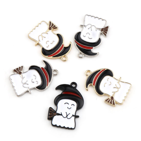 Imagen de Zamak Colgantes Charms Halloween Fantasma Multicolor Esmalte 22mm x 15mm, 10 Unidades