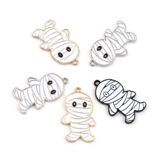 Picture of Zinc Based Alloy Charms Halloween Mummy Multicolor Enamel 26mm x 16mm, 10 PCs