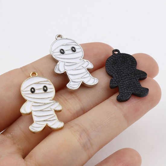 Picture of Zinc Based Alloy Charms Halloween Mummy Multicolor Enamel 26mm x 16mm, 10 PCs