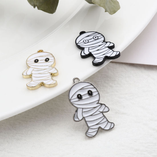 Picture of Zinc Based Alloy Charms Halloween Mummy Multicolor Enamel 26mm x 16mm, 10 PCs
