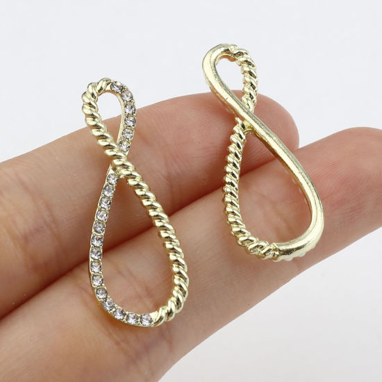 Immagine di Lega di Zinco Ciondoli Simbolo di Infinito Oro Placcato Trasparente Strass Imitata Perla 32mm x 12mm , 5 Pz