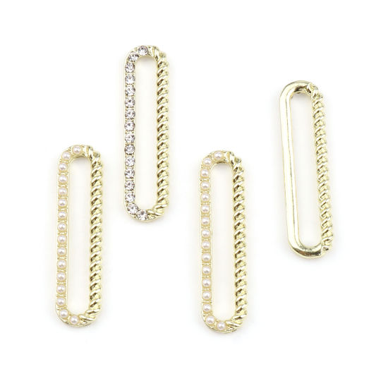Immagine di Lega di Zinco Ciondoli Ovale Oro Placcato Trasparente Strass 31mm x 8mm , 5 Pz