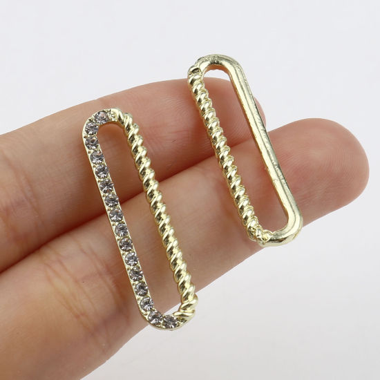 Immagine di Lega di Zinco Ciondoli Ovale Oro Placcato Trasparente Strass 31mm x 8mm , 5 Pz