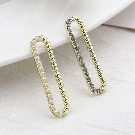 Immagine di Lega di Zinco Ciondoli Ovale Oro Placcato Trasparente Strass 31mm x 8mm , 5 Pz