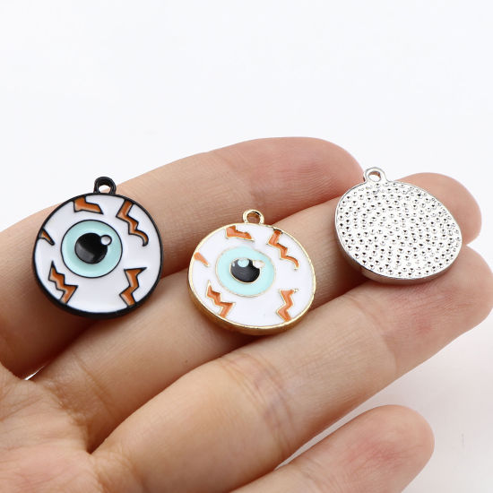 Immagine di Lega di Zinco Halloween Charms Occhi Multicolore Smalto 20mm x 18mm , 5 Pz