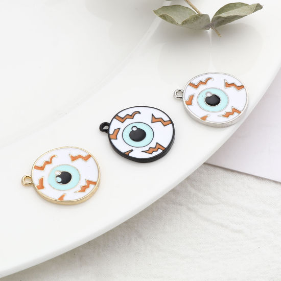Immagine di Lega di Zinco Halloween Charms Occhi Multicolore Smalto 20mm x 18mm , 5 Pz