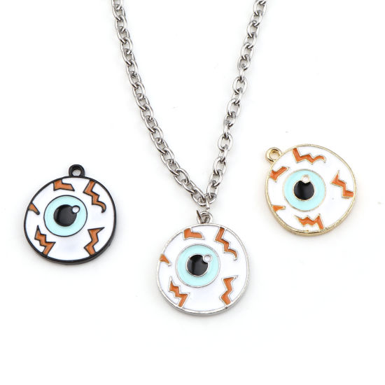 Immagine di Lega di Zinco Halloween Charms Occhi Multicolore Smalto 20mm x 18mm , 5 Pz