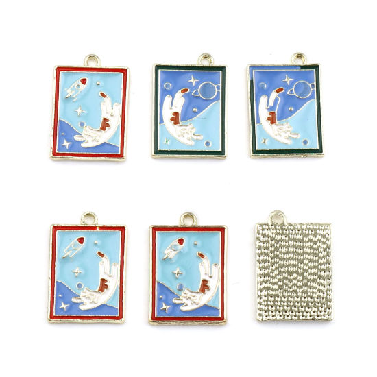 Immagine di Lega di Zinco Galassia Charms Gatto Oro Placcato Multicolore Universo Pianeta Smalto 21mm x 15mm , 5 Pz