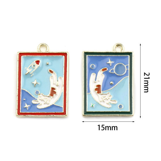 Immagine di Lega di Zinco Galassia Charms Gatto Oro Placcato Multicolore Universo Pianeta Smalto 21mm x 15mm , 5 Pz
