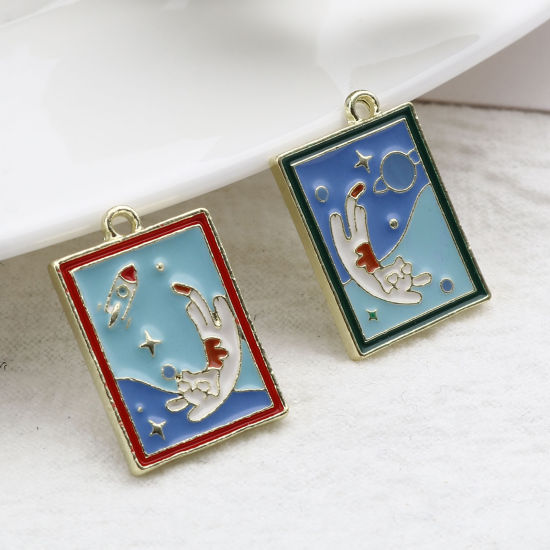 Immagine di Lega di Zinco Galassia Charms Gatto Oro Placcato Multicolore Universo Pianeta Smalto 21mm x 15mm , 5 Pz