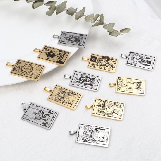 Immagine di Acciaio Inossidabile Tarocchi Ciondoli Rettangolo Multicolore 46mm x 24mm, 1 Pz