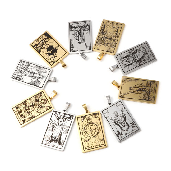 Immagine di Acciaio Inossidabile Tarocchi Ciondoli Rettangolo Multicolore 46mm x 24mm, 1 Pz