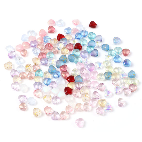 Picture of Glass Beads Heart Multicolor About 6mm x 6mm, Hole: Approx 0.8mm, 50 PCs