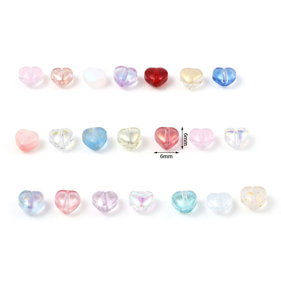 Picture of Glass Beads Heart Multicolor About 6mm x 6mm, Hole: Approx 0.8mm, 50 PCs