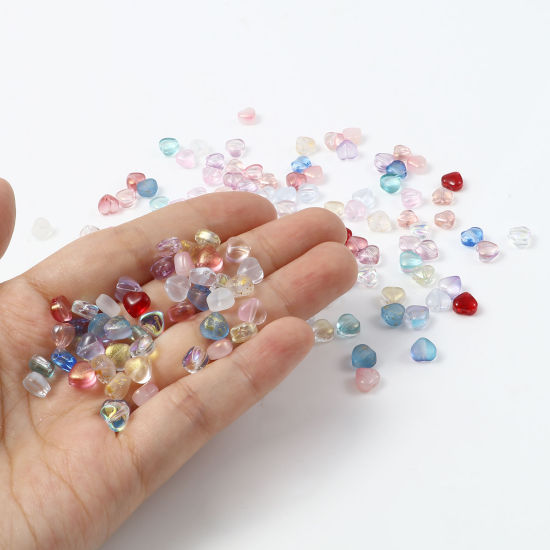 Picture of Glass Beads Heart Multicolor About 6mm x 6mm, Hole: Approx 0.8mm, 50 PCs