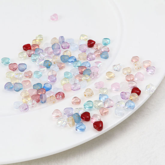 Picture of Glass Beads Heart Multicolor About 6mm x 6mm, Hole: Approx 0.8mm, 50 PCs