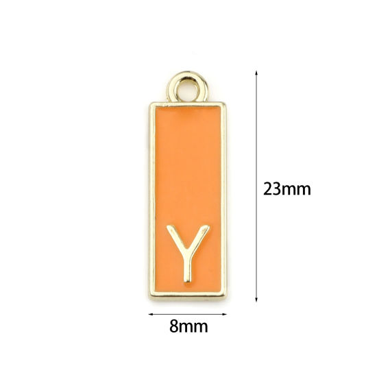 Immagine di Lega di Zinco Charms Rettangolo Oro Placcato Multicolore Lettera Maiuscola Smalto 23mm x 8mm , 10 Pz