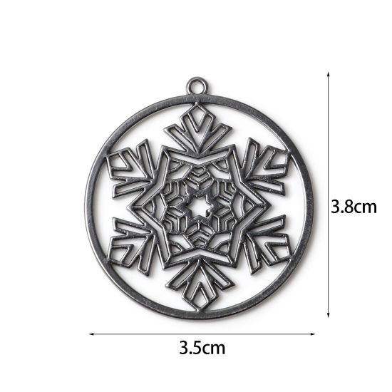Image de Pendentifs Noël en Alliage de Zinc Rond Flocon de Neige env. Creux 38mm x 35mm, 10 Pcs