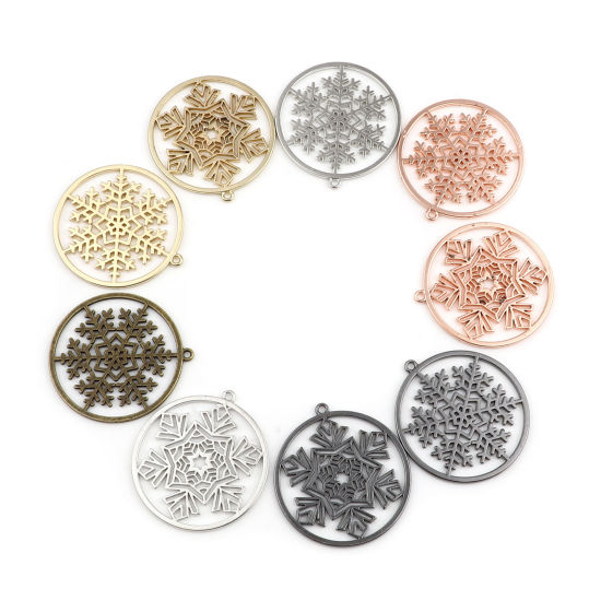 Image de Pendentifs Noël en Alliage de Zinc Rond Flocon de Neige env. Creux 38mm x 35mm, 10 Pcs