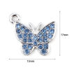 Picture of Zinc Based Alloy Insect Charms Butterfly Animal Micro Pave Multicolor Rhinestone 17mm x 15mm, 5 PCs