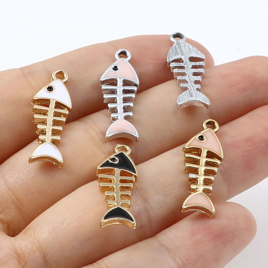 Immagine di Lega di Zinco Charms Osso di Pesce Multicolore Smalto 23mm x 8mm , 5 Pz