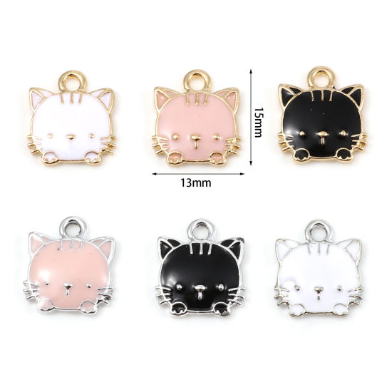 Imagen de Zamak Colgantes Charms Gato Blanco Esmalte 15mm x 13mm, 10 Unidades
