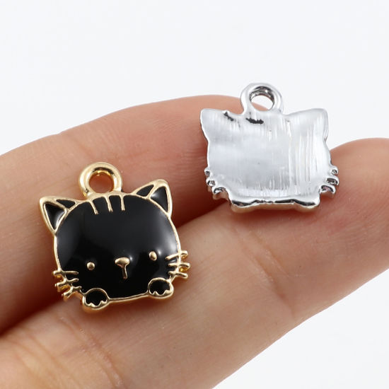Imagen de Zamak Colgantes Charms Gato Blanco Esmalte 15mm x 13mm, 10 Unidades