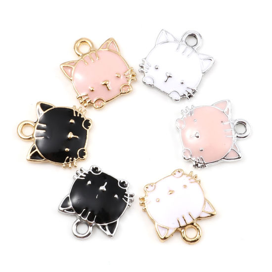 Imagen de Zamak Colgantes Charms Gato Blanco Esmalte 15mm x 13mm, 10 Unidades