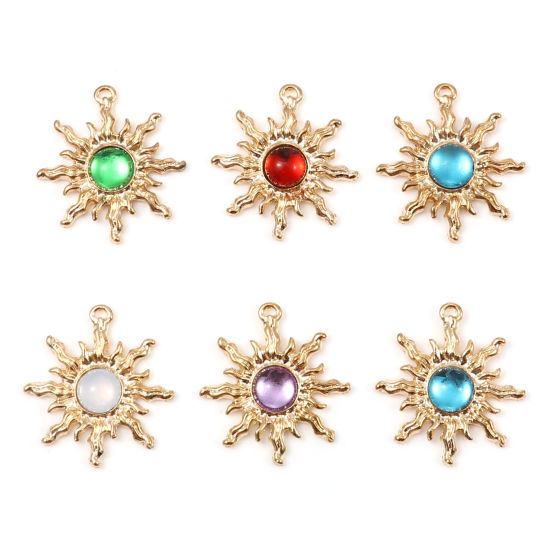 Picture of Zinc Based Alloy & Acrylic Galaxy Charms Sun Gold Plated Multicolor 29mm x 27mm, 2 PCs