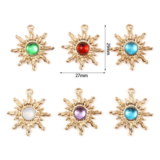 Picture of Zinc Based Alloy & Acrylic Galaxy Charms Sun Gold Plated Multicolor 29mm x 27mm, 2 PCs